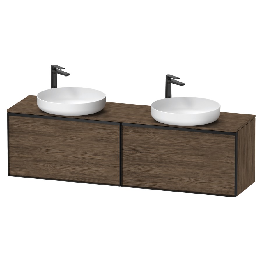 Élément inférieur VITRIUM
160 x 45,9 x 42 cm
2 éléments à chacun 1 tiroir
2 tiroirs intérieur
pour lavabo à poser double
avec éclairage intérieur
l'éclairage intérieur ne peut
être commandé que par le
miroir/l'armoire de toilette
dans la version "commande par
capteur de l'éclairage
intérieur"