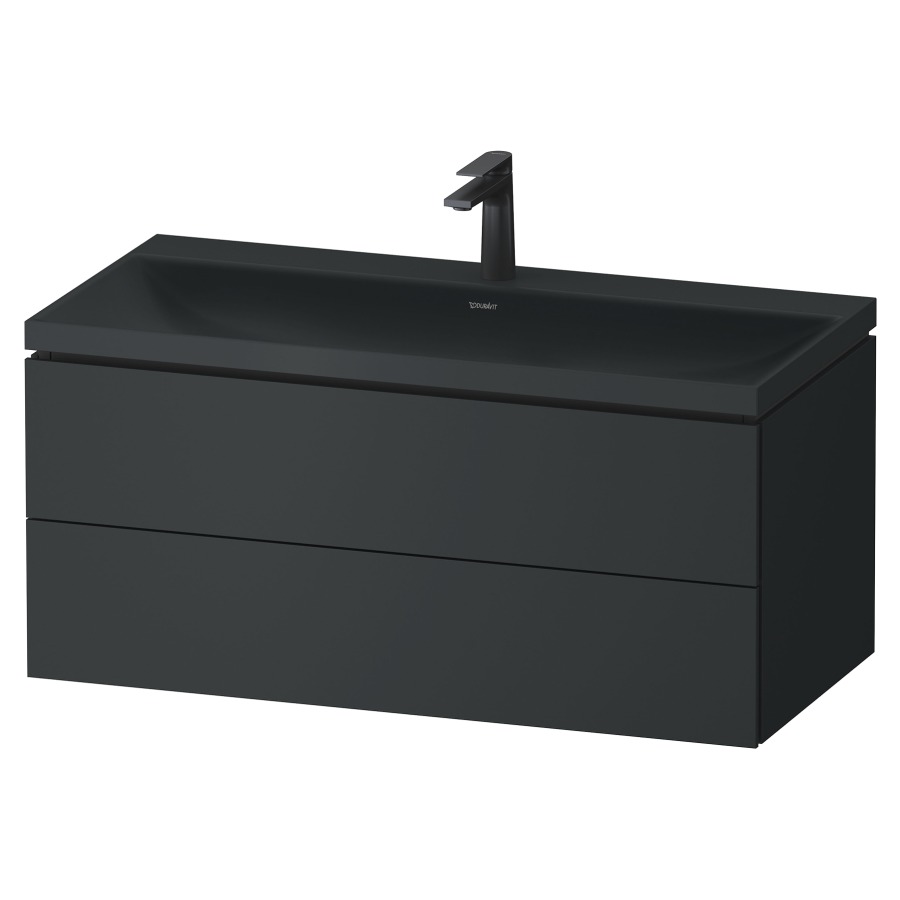 Combinaison de meuble VITRIUM
100 x 48 x 48 cm
élément à 2 tiroirs, avec
lavabo fonte minérale DuroCast
sans trop-plein, avec siphon
gain de place et vidage