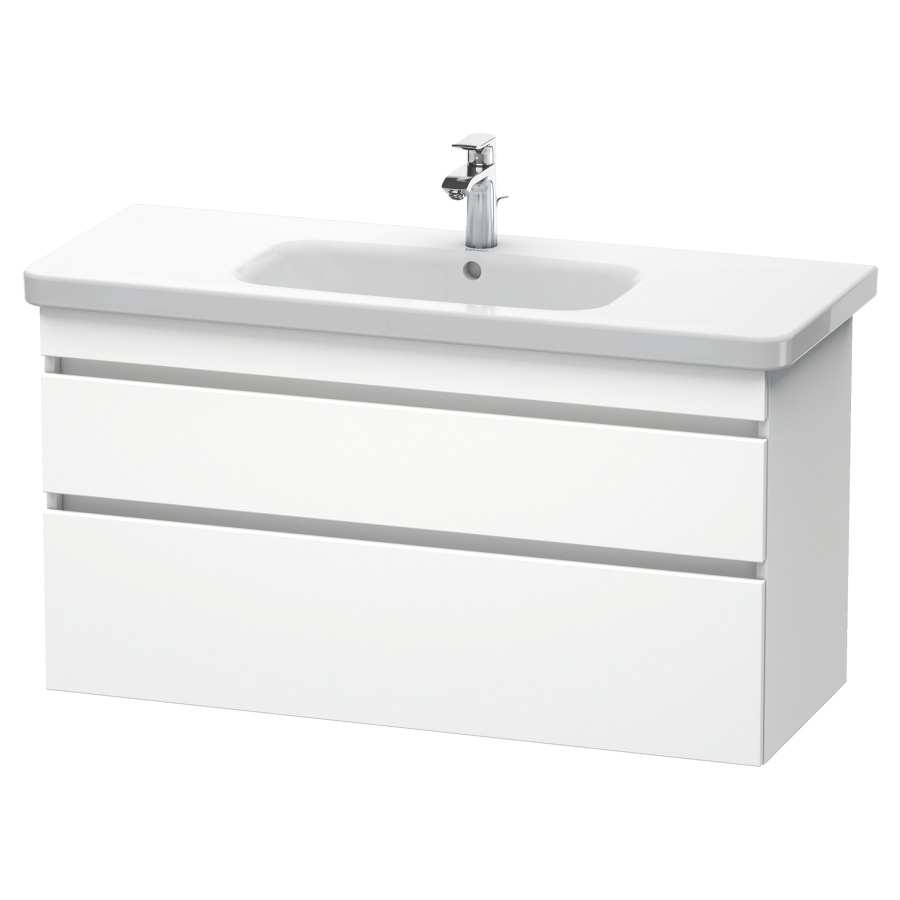 Élément inférieur DURASTYLE
113,0 x 61,0 x 44,8 cm
suspendu, élément à 2 tiroirs
découpe pour siphon et cache
métallique inslus
pour lavabo 232 012