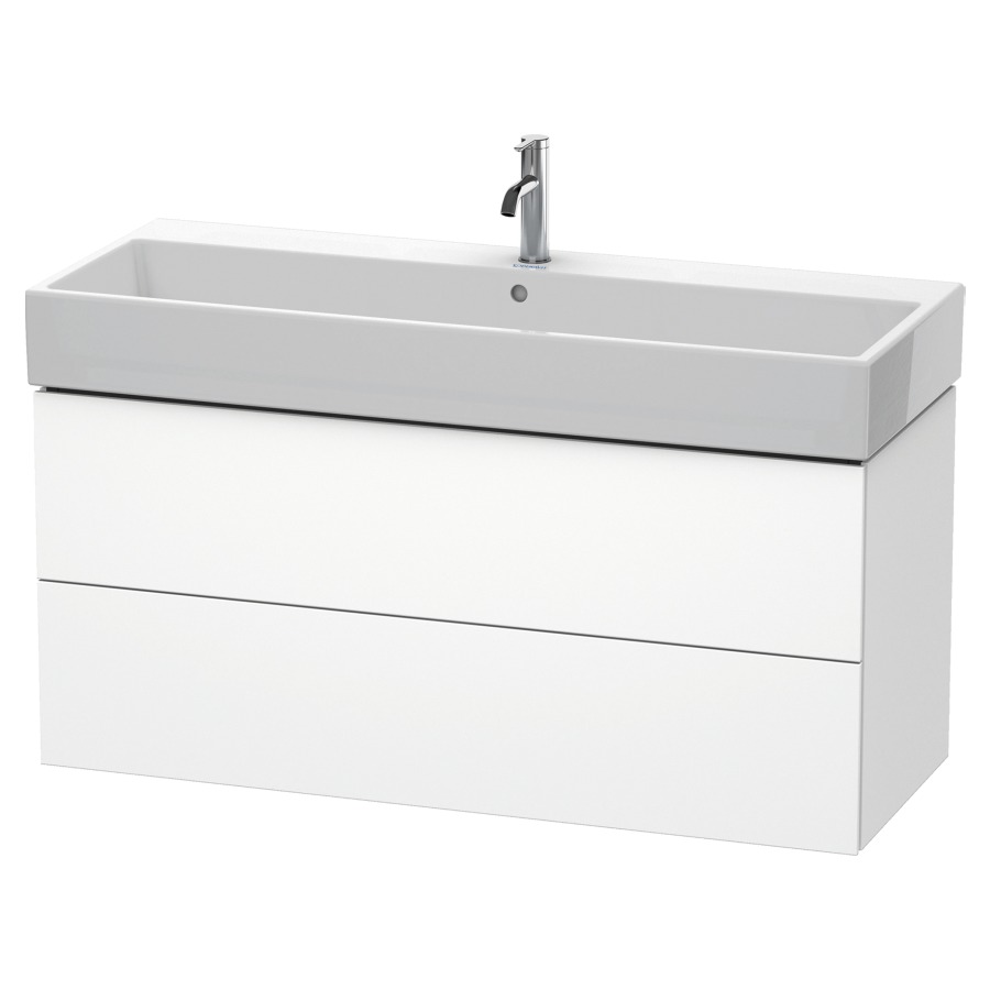 Élément inférieur L-CUBE
118,4 x 54,4 x 45,9 cm
élément à 2 tiroirs, pour
lavabo Vero Air 212 391-394