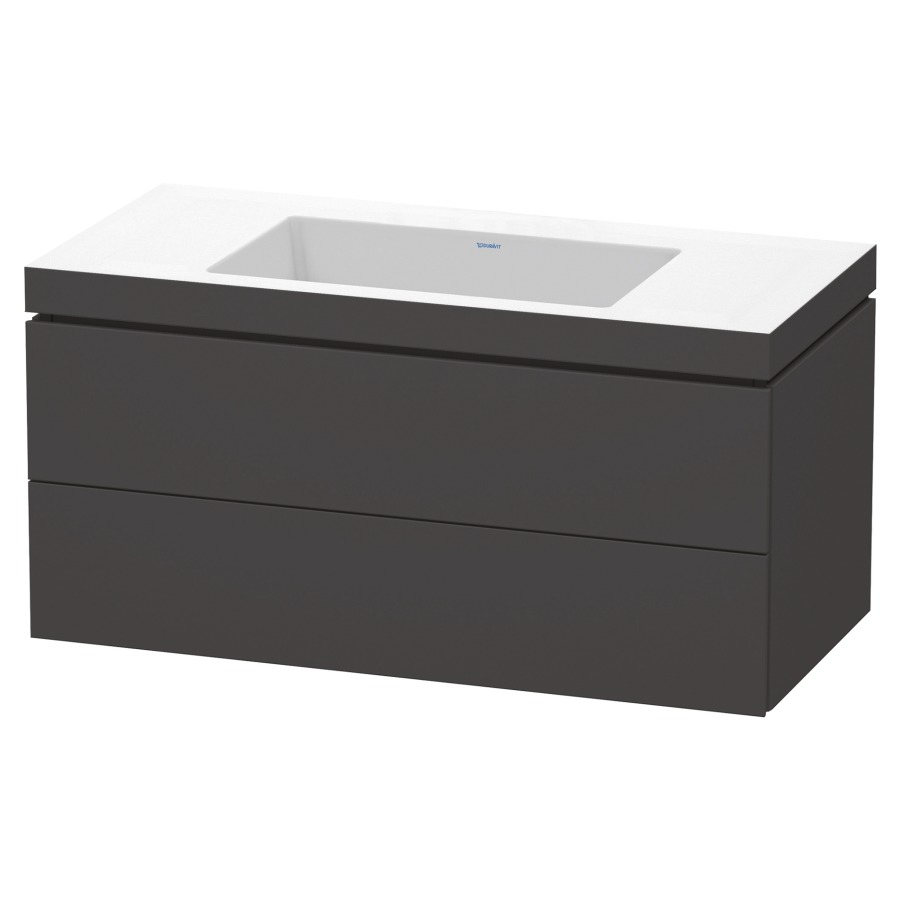Combination de lavabo L-CUBE
C-BONDED
100,0 x 50,0 x 48,0 cm
élément à 2 tiroirs
avec lavabo Vero Air
100 x 48 cm, avec siphon gain
de place