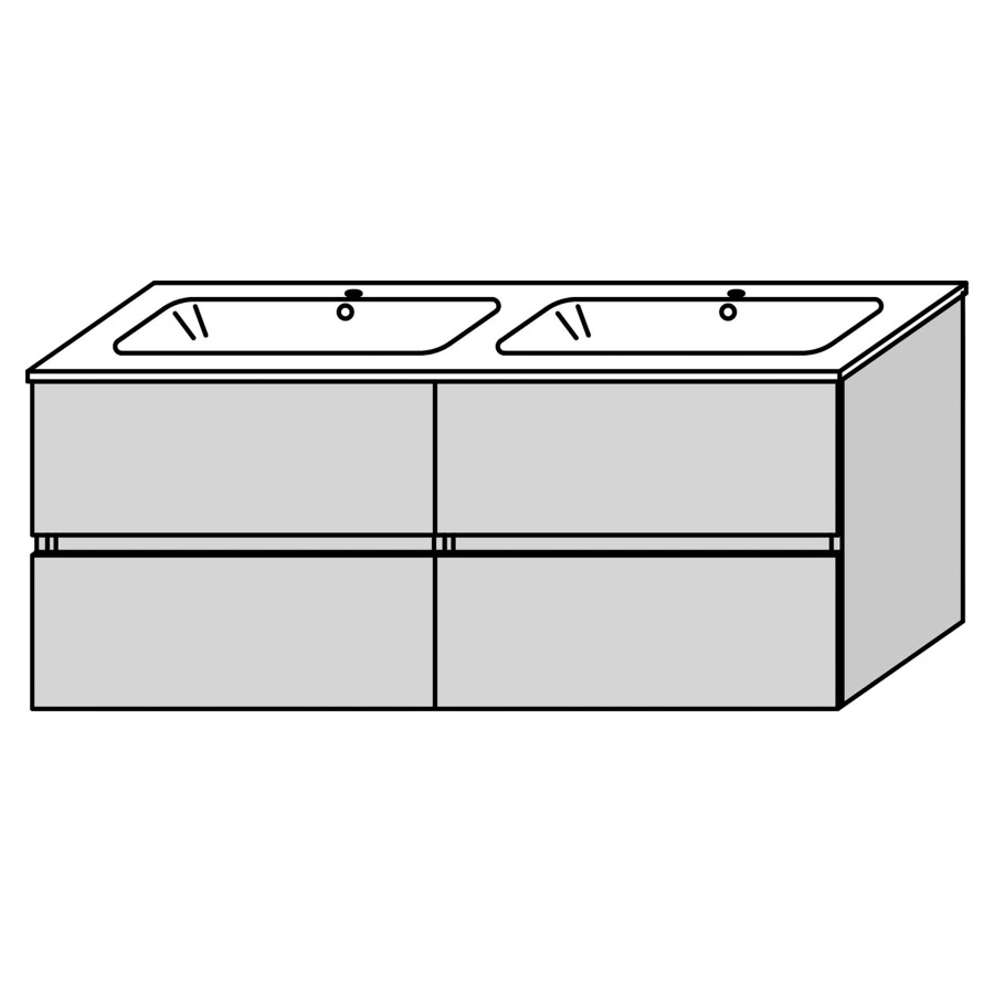 Combinaison de meuble ROOKY
121 x 49 x 46 cm
2 éléments à chacun 2 tiroirs
incl. lavabo double en
céramique, blanc
2 trous pour robinetterie
avec trop-plein