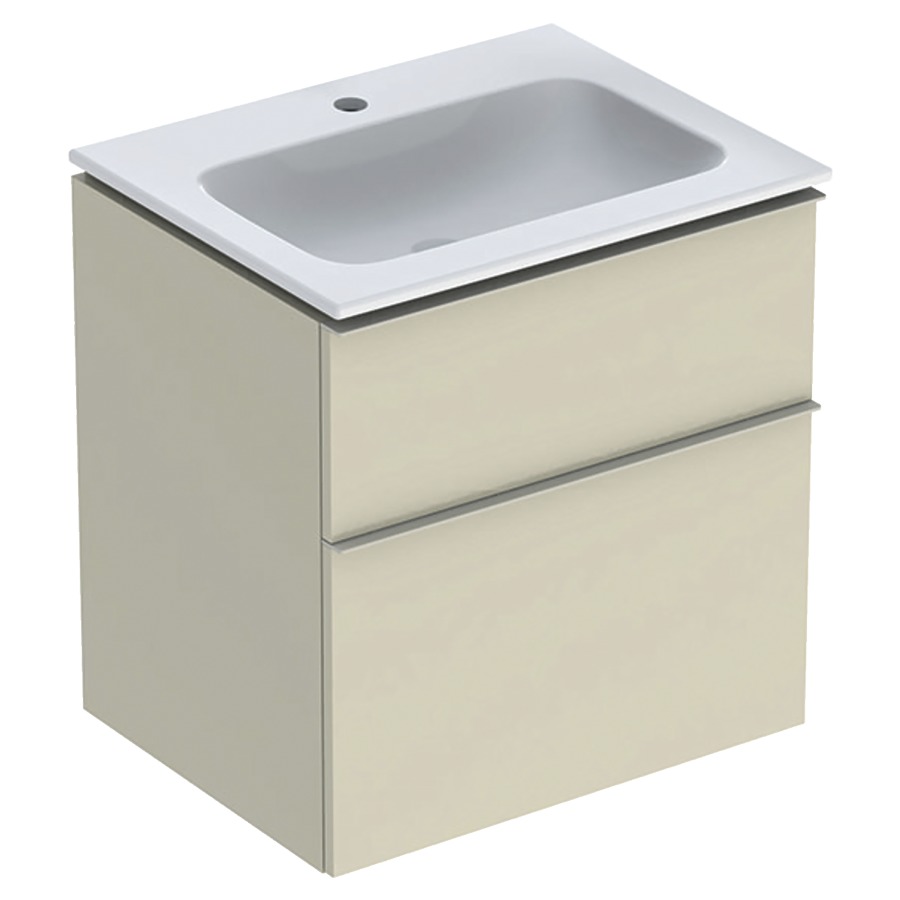 Combination de lavabo ICON
60,0 x 63,0 x 48,0 cm
élément à 2 tiroirs
poignée: sand-gris/revêtu par
poudre mat, avec lavabo
système de vidage et de trop-
plein Clou, sans siphon
855 107