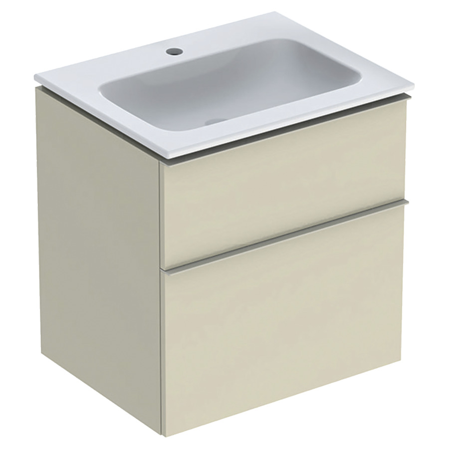 Combination de lavabo ICON
60,0 x 63,0 x 48,0 cm
élément à 2 tiroirs
poignée: sand-gris/revêtu par
poudre mat, avec lavabo
système de vidage et de trop-
plein Clou, sans siphon
855 107