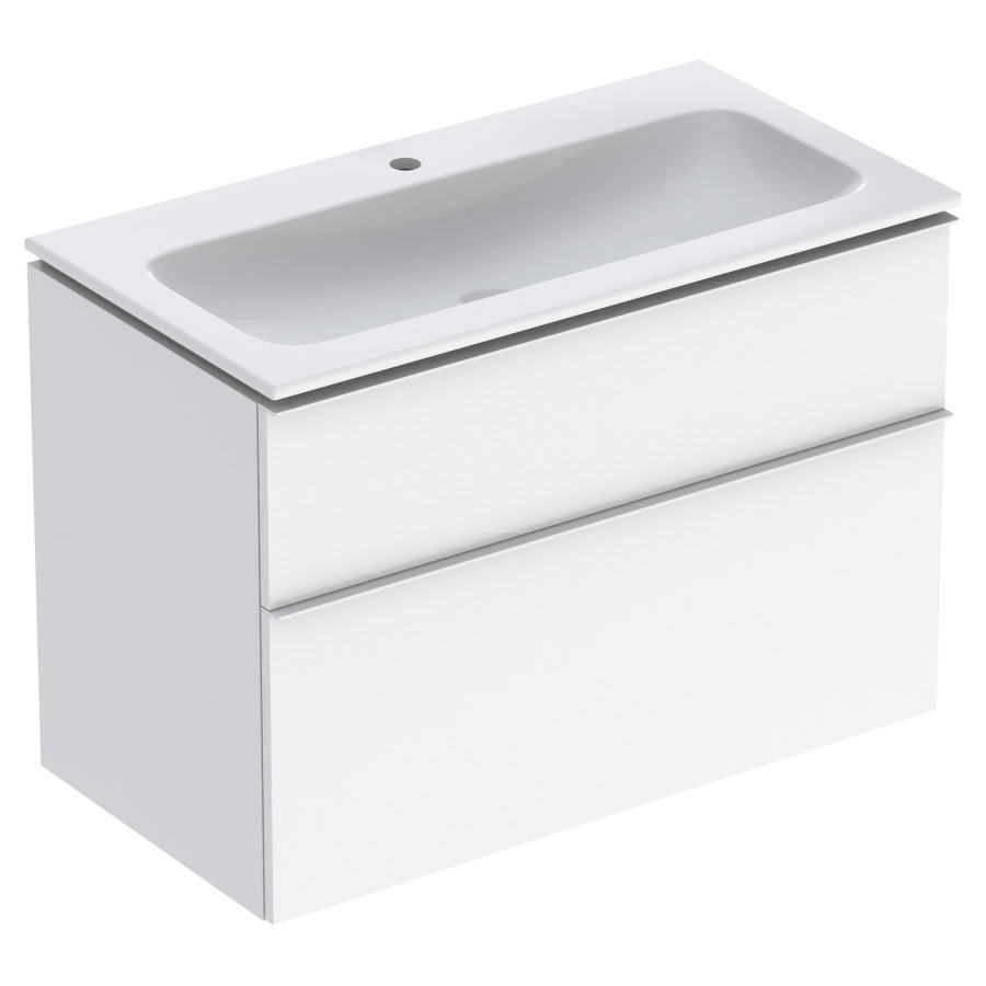 Combination de lavabo ICON
90,0 x 63,0 x 48,0 cm
élément à 2 tiroirs
poignée: blanc/revêtu par
poudre mat, avec lavabo
système de vidage et de trop-
plein Clou, sans siphon
855 107