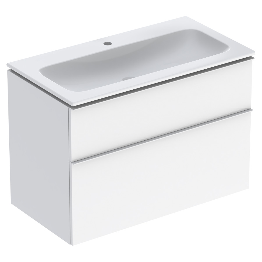 Combination de lavabo ICON
90,0 x 63,0 x 48,0 cm
élément à 2 tiroirs
poignée: blanc/revêtu par
poudre mat, avec lavabo
système de vidage et de trop-
plein Clou, sans siphon
855 107