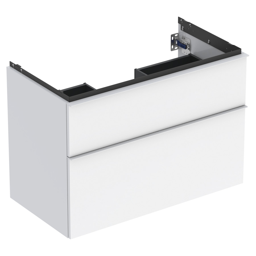 Élement inférieur ICON
88,8 x 61,5 x 47,6 cm
élément à 2 tiroirs
poignée: blanc/revêtu par
poudre mat