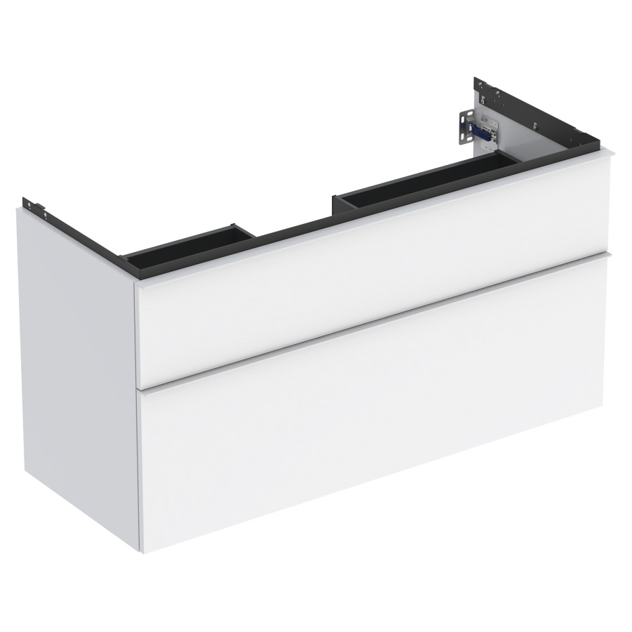 Élement inférieur ICON
118,4 x 61,5 x 47,6 cm
élément à 2 tiroirs
poignée: blanc/revêtu par
poudre mat