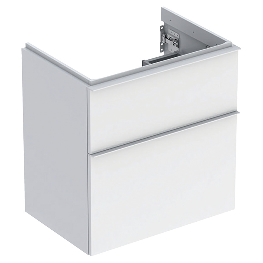 Élement inférieur ICON
59,2 x 61,5 x 41,6 cm
élément à 2 tiroirs
poignée: blanc/revêtu par
poudre mat
