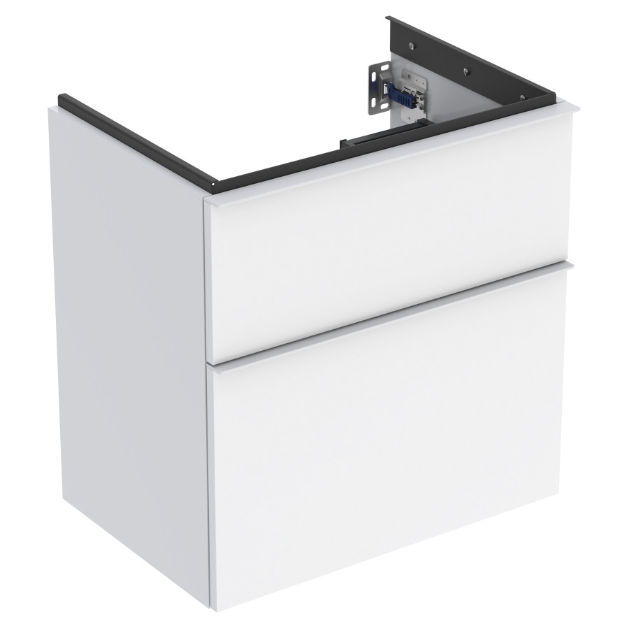 Élement inférieur ICON
59,2 x 61,5 x 41,6 cm
élément à 2 tiroirs
poignée: blanc/revêtu par
poudre mat