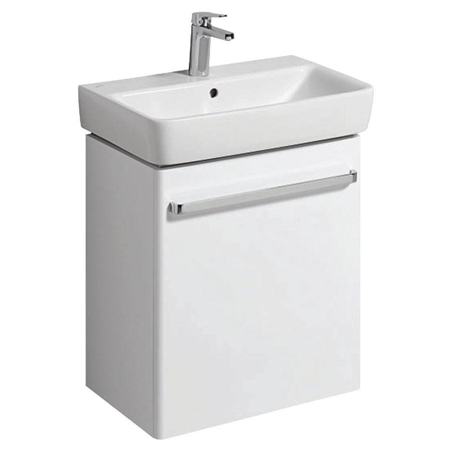 Élément inférieur RENOVA
COMPACT
55,0 x 60,4 x 33,7 cm
armoire de tablette, 1 porte
charnières à droite où à
gauche
Corps: blanc mat
Front: blanc ultrabrillant
pour lavabo 211 601