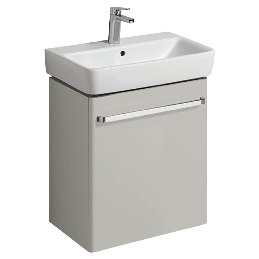 Élément inférieur RENOVA
COMPACT
55,0 x 60,4 x 33,7 cm
armoire de tablette, 1 porte
charnières à droite où à
gauche
Corps: gris clair mat
Front:gris clair ultrabrillant
pour lavabo 211 601