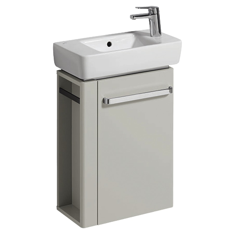Élément inférieur RENOVA
COMPACT
44,8 x 60,4 x 22,2 cm
armoire de tablette, 1 porte
avec porte-serviettes à gauche
Corps: gris clair mat
Front:gris clair ultrabrillant
pour lave-mains 221 238
avec trou robinet à droite