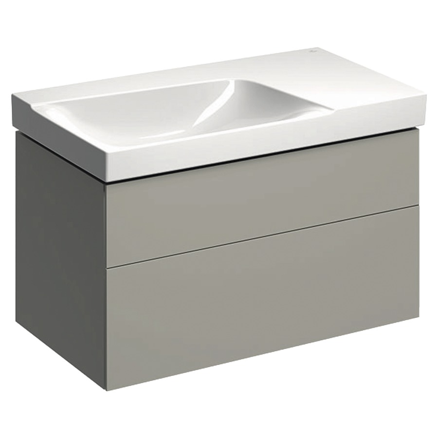 Élément inférieur XENO²
88,0 x 46,2 x 53,0 cm
élément à 2 tiroirs
éclairage LED, 3000 K
pour lavabo à gauche
grège