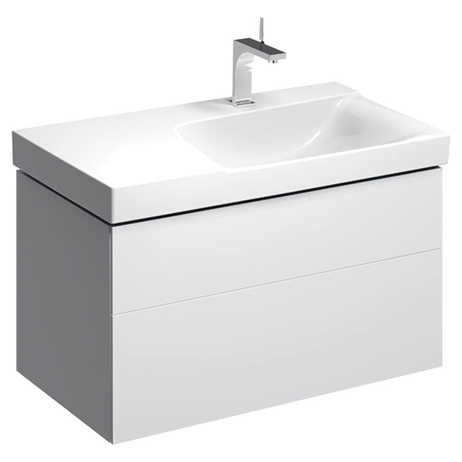 Élément inférieur XENO²
88,0 x 46,2 x 53,0 cm
élément à 2 tiroirs
éclairage LED, 3000 K
pour lavabo à droite
blanc