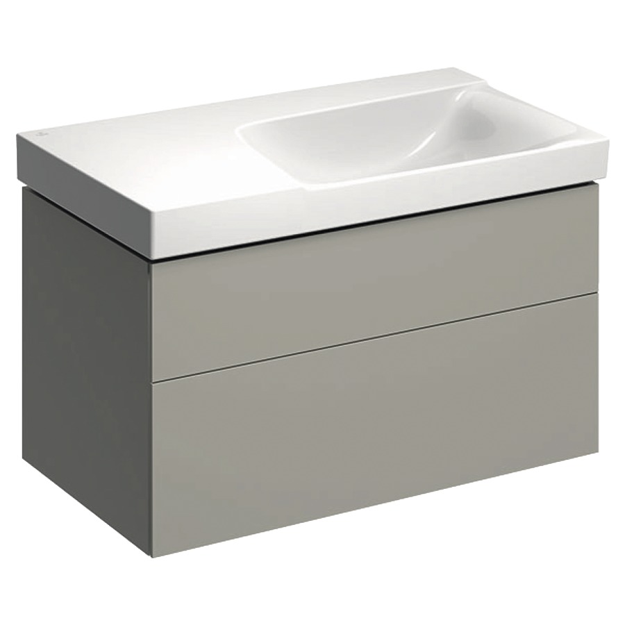 Élément inférieur XENO²
88,0 x 46,2 x 53,0 cm
élément à 2 tiroirs
éclairage LED, 3000 K
pour lavabo à droite
grège