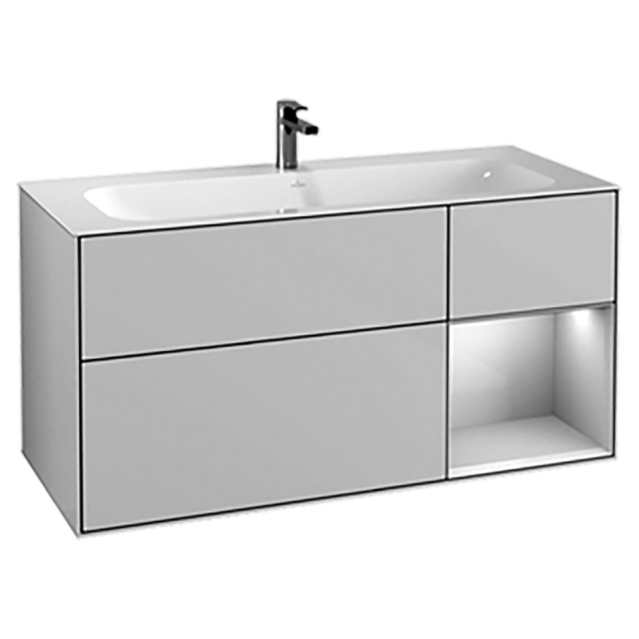 Élément inférieur FINION
119,6 x 59,1 x 49,8 cm
pour lavabo Finion 212 544
/545/546, 2 éléments
1x 2 tiroirs, 1x 1 tiroir
et 1 niche ouverte à droite