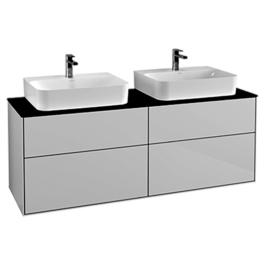 Élément inférieur FINION
160,0 x 60,3 x 50,1 cm
pour 2 lavabos, pour lavabo
Finion 212 517/518/519
2 éléments à chacqun
2 tiroirs, recouvrement noir
éclairage LED
fonction Emotion