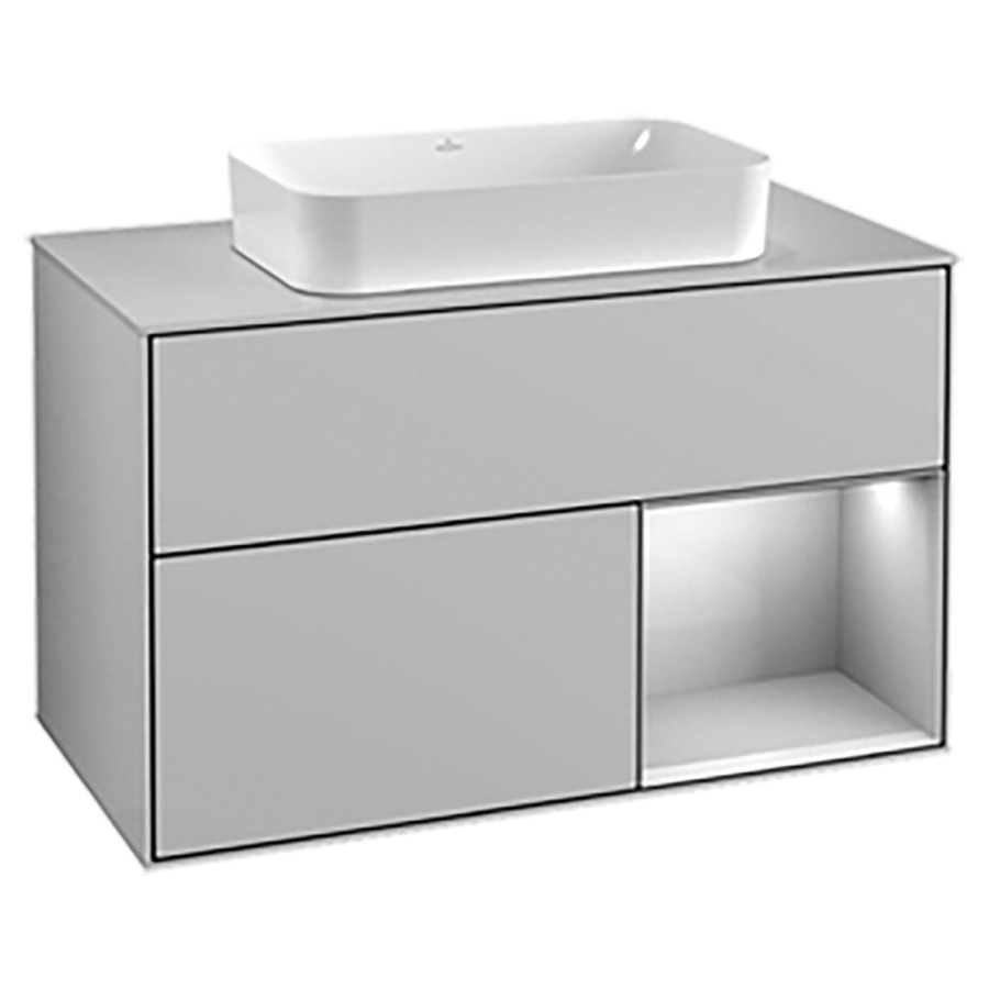 Élément inférieur FINION
100,0 x 60,3 x 50,1 cm
pour lavabo à poser Finion
212 547, élément à 2 tiroirs
1 niche ouverte à droite
recouvrement blanc
éclairage LED