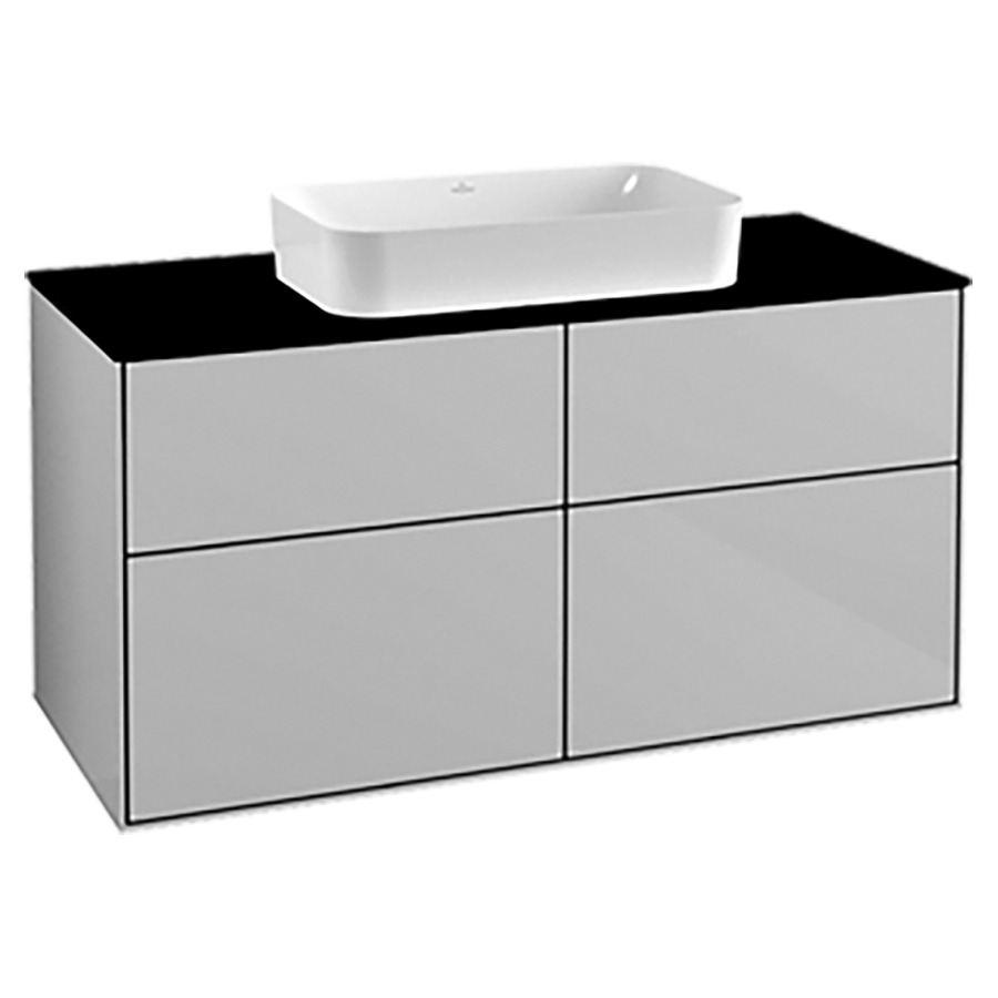 Élément inférieur FINION
120,0 x 60,3 x 50,1 cm
pour lavabo à poser Finion
212 547,  2 éléments à 2
chacun 2 tiroirs
recouvrement noir, éclairage
LED, fonction Emotion