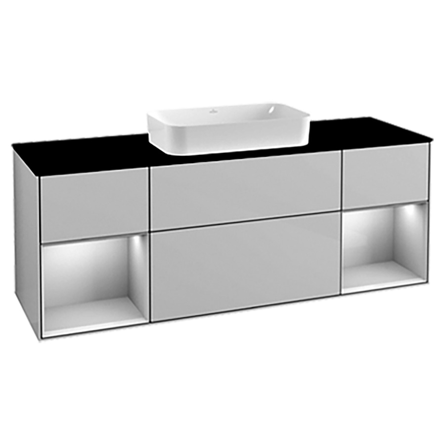 Élément inférieur FINION
160,0 x 60,3 x 50,1 cm
pour lavabo à poser Finion 212
547, 3 éléments, 1x 2 tiroirs
2x 1 tiroir et 1 niche ouverte
recouvrement noir
éclairage LED