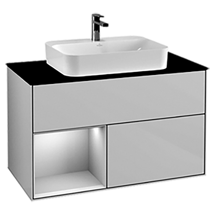 Élément inférieur FINION
100,0 x 60,3 x 50,1 cm
pour lavabo à poser Finion
212 548/549/550
élément à 2 tiroirs, 1 niche
ouverte à gauche
recouvrement noir
éclairage LED