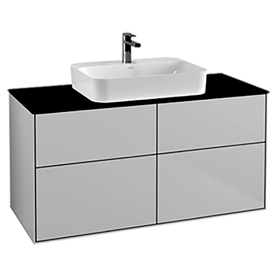 Élément inférieur FINION
120,0 x 60,3 x 50,1 cm
pour lavabo à poser Finion
212 548/549/550, 2 éléments
à chacun 2 tiroirs
recouvrement noir, éclairage
LED, fonction Emotion