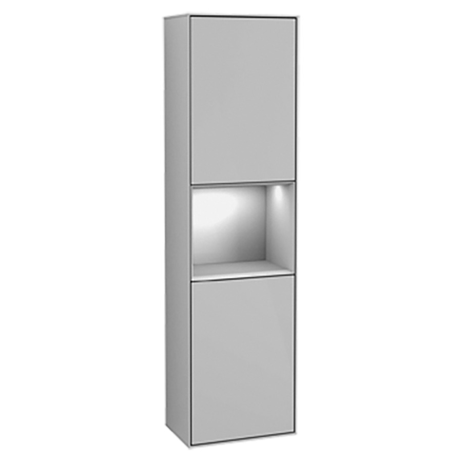 Armoire haute FINION
41,8 x 151,6 x 27,0 cm
2 portes, niche ouverte au
milieu, charnière à droite
éclairage LED