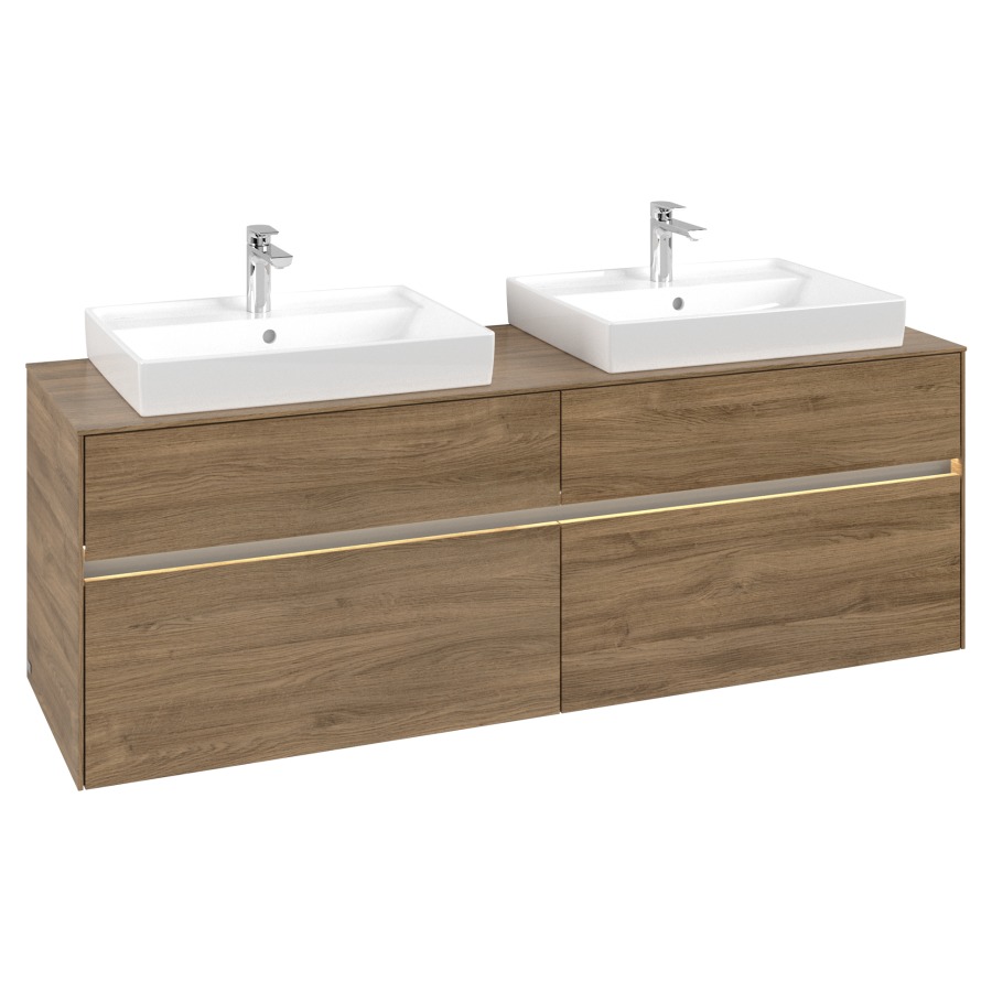 Élément inférieur COLLARO
160,0 x 54,8 x 50,0 cm
pour 2 lavabos
pour lavabo Collaro 211 815
2 éléments à chacun 2 tiroirs
avec éclairage LED