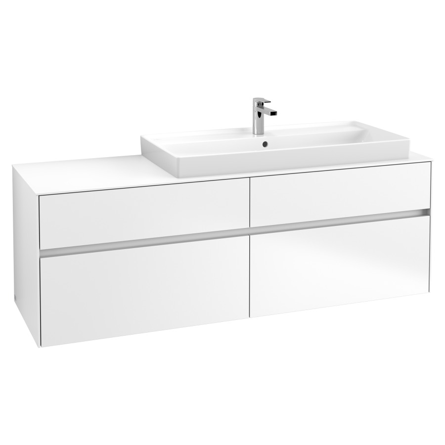 Élément inférieur COLLARO
160,0 x 54,8 x 50,0 cm
lavabo à droite
pour lavabo Collaro 211 825
2 éléments à chacun 2 tiroirs
avec éclairage LED