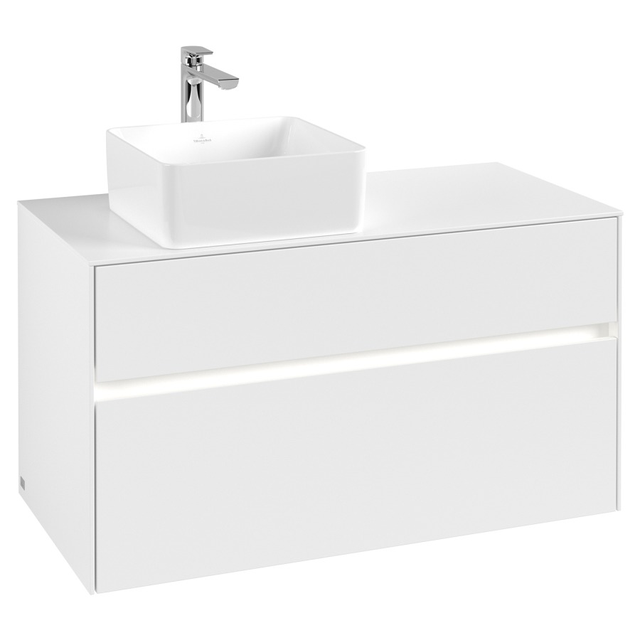 Élément inférieur COLLARO
100 x 54,8 x 50 cm
lavabo à gauche
élément à 2 tiroirs
avec éclairage LED