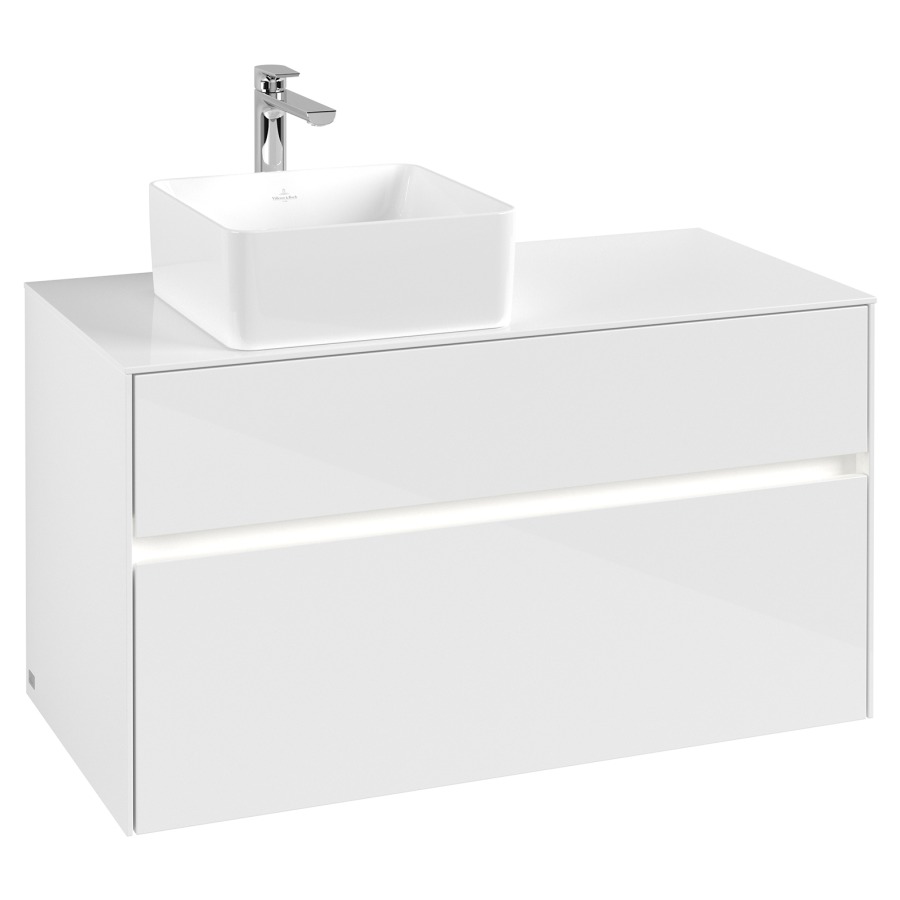 Élément inférieur COLLARO
100 x 54,8 x 50 cm
lavabo à gauche
élément à 2 tiroirs
avec éclairage LED