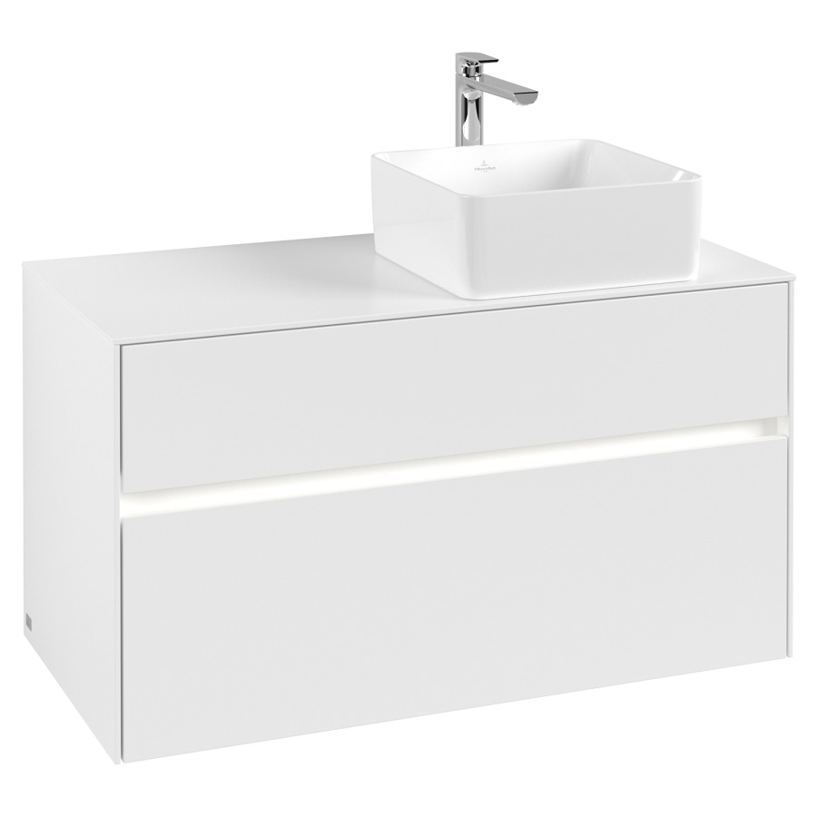 Élément inférieur COLLARO
100 x 54,8 x 50 cm
lavabo à droite
élément à 2 tiroirs
avec éclairage LED