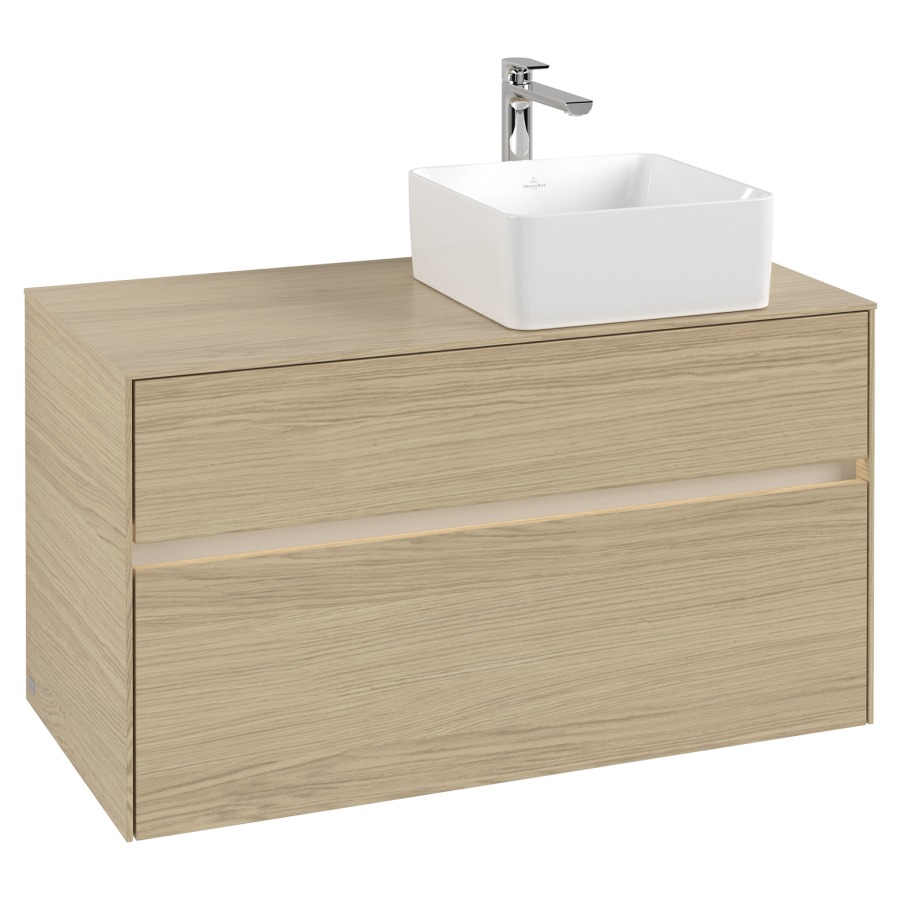 Élément inférieur COLLARO
100 x 54,8 x 50 cm
lavabo à droite
élément à 2 tiroirs
avec éclairage LED