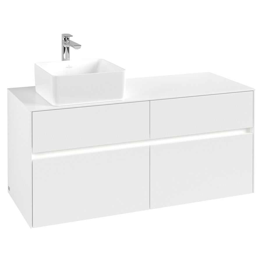 Élément inférieur COLLARO
120 x 54,8 x 50 cm
lavabo à gauche
2 éléments à chacun 2 tiroirs
avec éclairage LED