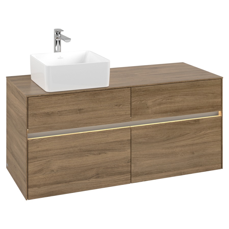 Élément inférieur COLLARO
120 x 54,8 x 50 cm
lavabo à gauche
2 éléments à chacun 2 tiroirs
avec éclairage LED