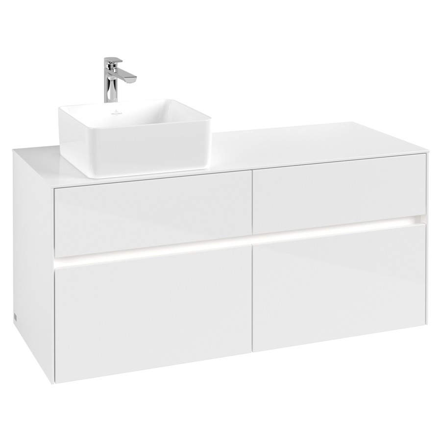Élément inférieur COLLARO
120 x 54,8 x 50 cm
lavabo à gauche
2 éléments à chacun 2 tiroirs
avec éclairage LED