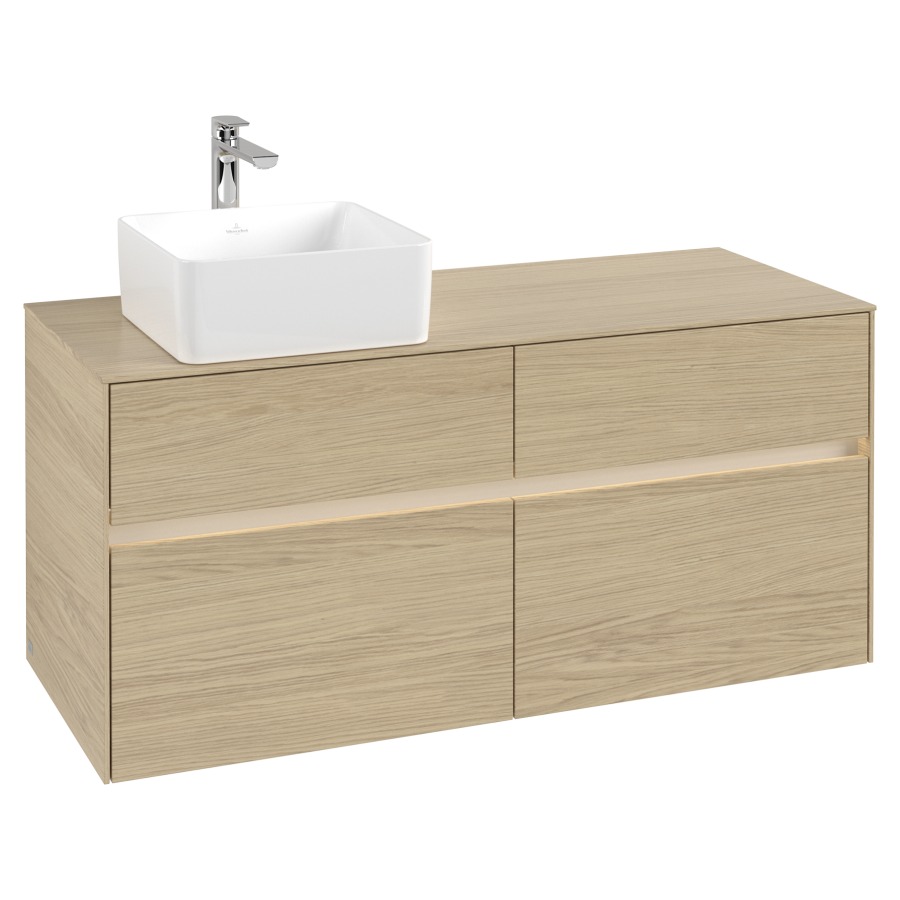 Élément inférieur COLLARO
120 x 54,8 x 50 cm
lavabo à gauche
2 éléments à chacun 2 tiroirs
avec éclairage LED