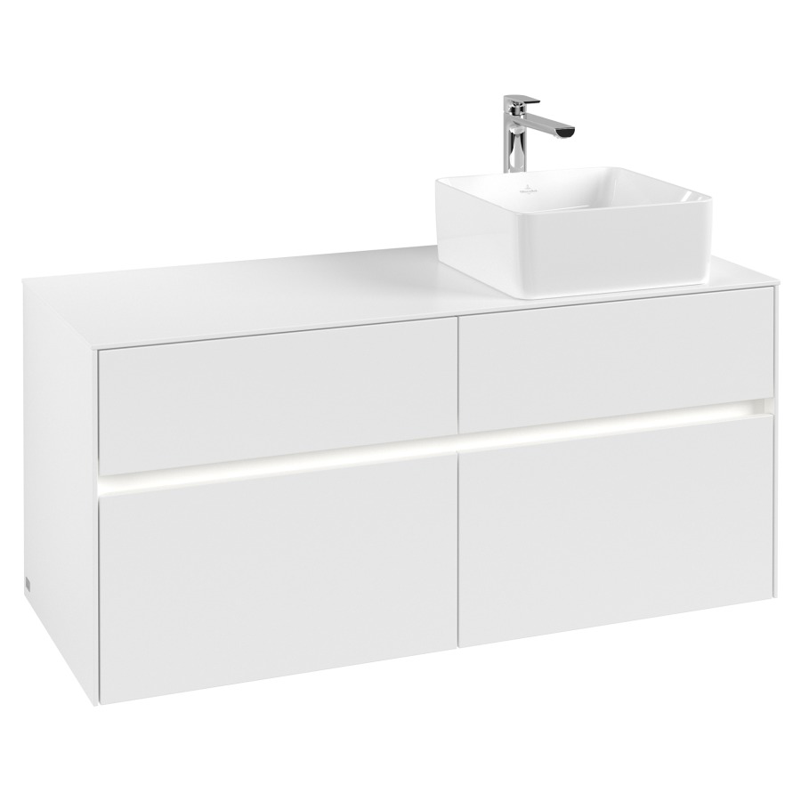 Élément inférieur COLLARO
120 x 54,8 x 50 cm
lavabo à droite
2 éléments à chacun 2 tiroirs
avec éclairage LED