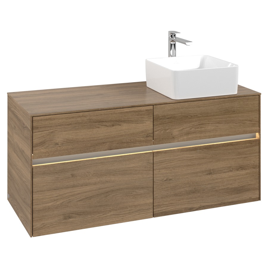 Élément inférieur COLLARO
120 x 54,8 x 50 cm
lavabo à droite
2 éléments à chacun 2 tiroirs
avec éclairage LED