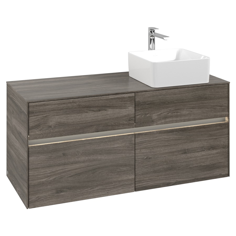 Élément inférieur COLLARO
120 x 54,8 x 50 cm
lavabo à droite
2 éléments à chacun 2 tiroirs
avec éclairage LED
