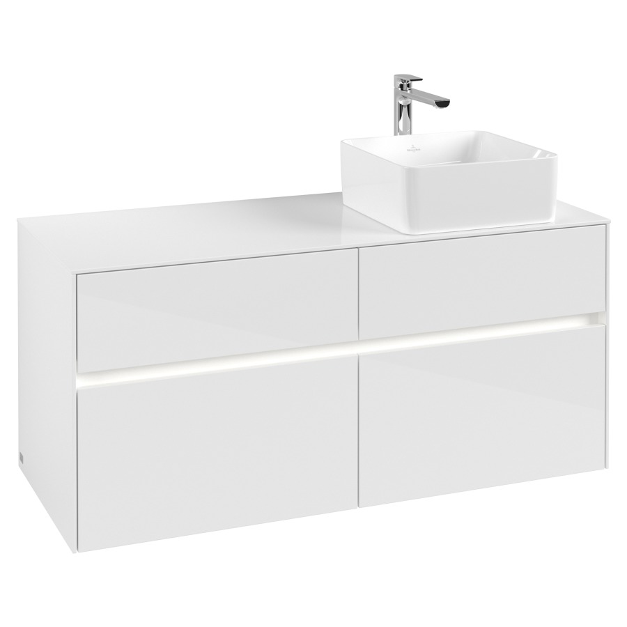 Élément inférieur COLLARO
120 x 54,8 x 50 cm
lavabo à droite
2 éléments à chacun 2 tiroirs
avec éclairage LED