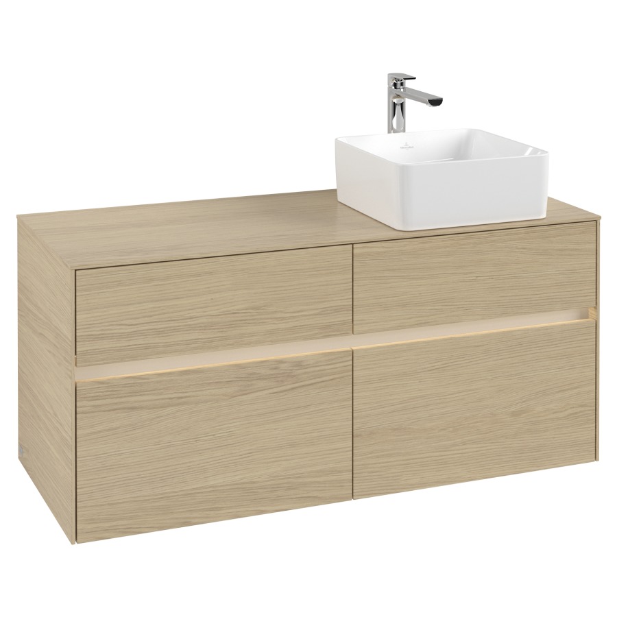 Élément inférieur COLLARO
120 x 54,8 x 50 cm
lavabo à droite
2 éléments à chacun 2 tiroirs
avec éclairage LED