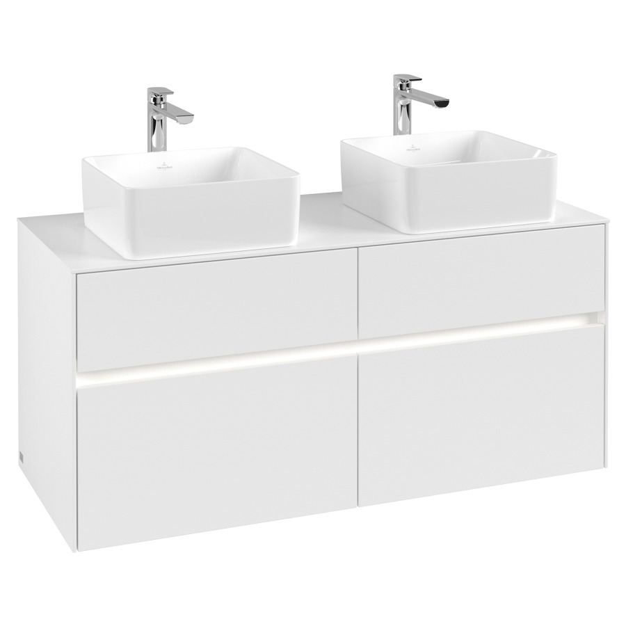Élément inférieur COLLARO
120 x 54,8 x 50 cm
pour 2 lavabos
2 éléments à chacun 2 tiroirs
avec éclairage LED