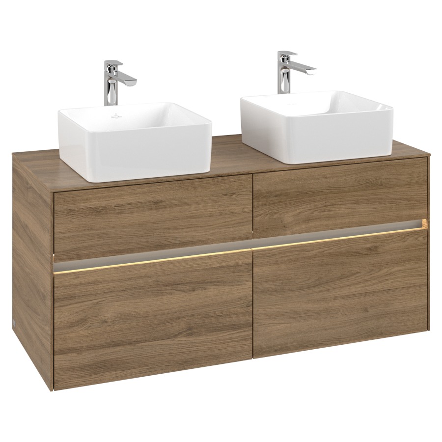 Élément inférieur COLLARO
120 x 54,8 x 50 cm
pour 2 lavabos
2 éléments à chacun 2 tiroirs
avec éclairage LED
