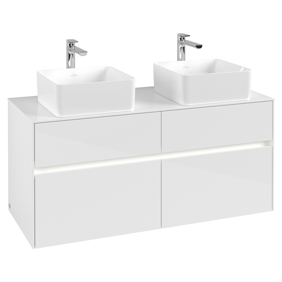 Élément inférieur COLLARO
120 x 54,8 x 50 cm
pour 2 lavabos
2 éléments à chacun 2 tiroirs
avec éclairage LED