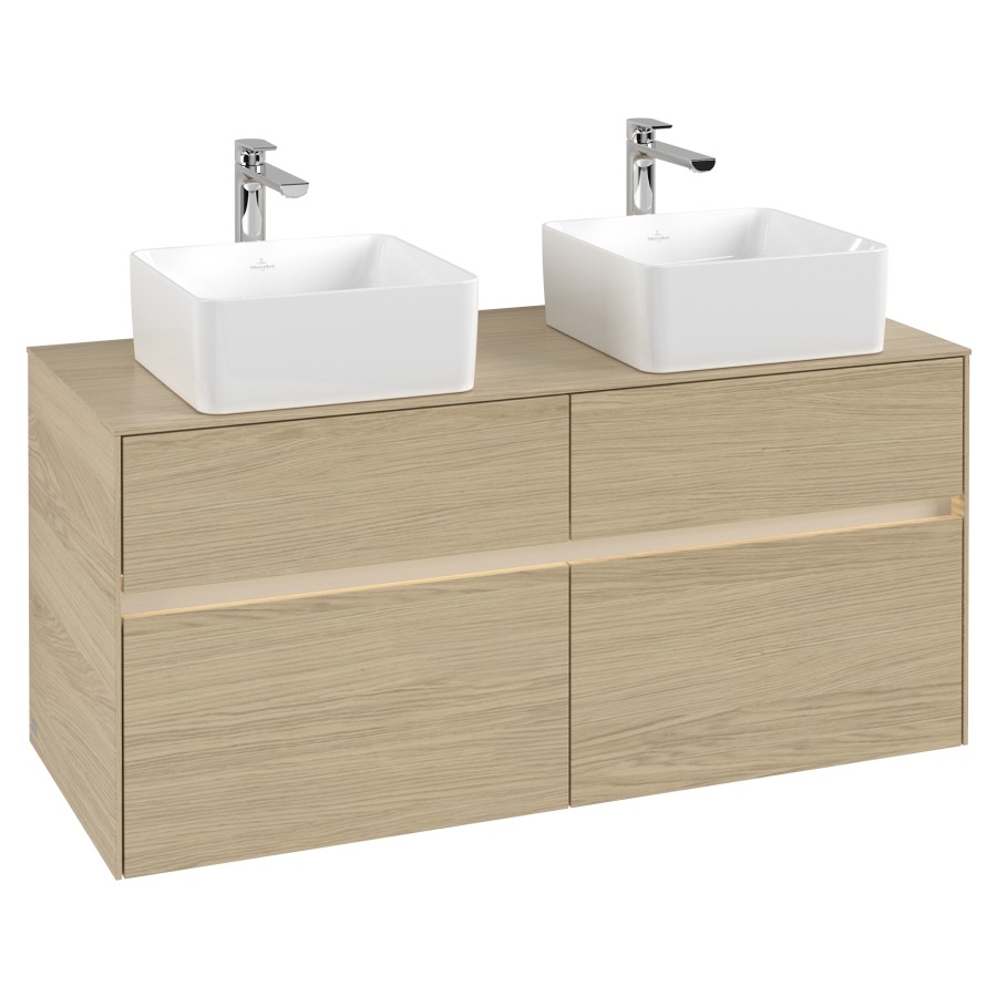 Élément inférieur COLLARO
120 x 54,8 x 50 cm
pour 2 lavabos
2 éléments à chacun 2 tiroirs
avec éclairage LED