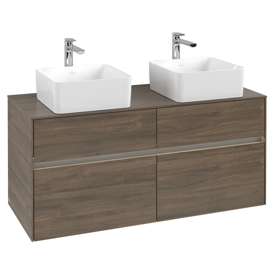 Élément inférieur COLLARO
120 x 54,8 x 50 cm
pour 2 lavabos
2 éléments à chacun 2 tiroirs
avec éclairage LED