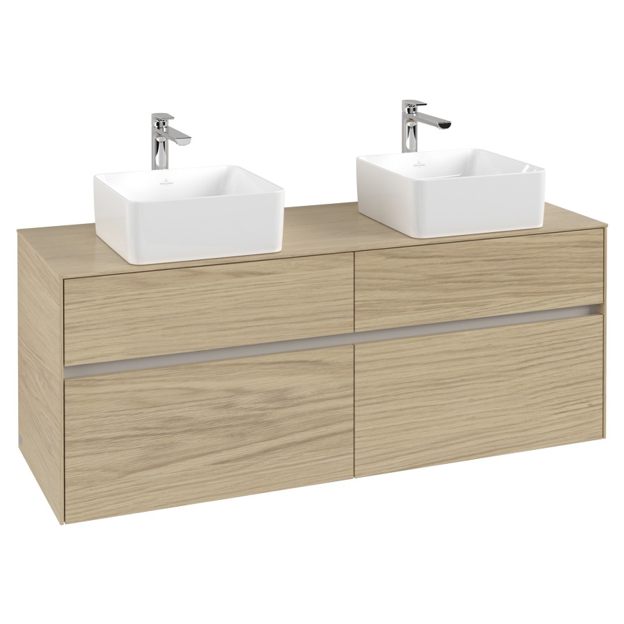 Élément inférieur COLLARO
140 x 54,8 x 50 cm
pour 2 lavabos
2 éléments à chacun 2 tiroirs
avec éclairage LED