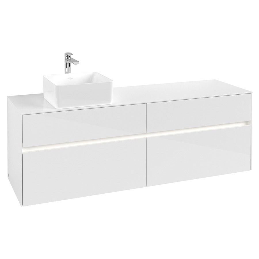 Élément inférieur COLLARO
160 x 54,8 x 50 cm
lavabo à gauche
2 éléments à chacun 2 tiroirs
avec éclairage LED